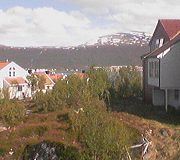 view from Ørndalen student housing window in June, Tromsø